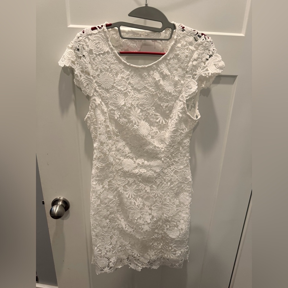 Lulus White Floral Lace Sheath Dress Cap Sleeve Medium